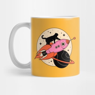 Space Walker Black Cat in yellow Mug